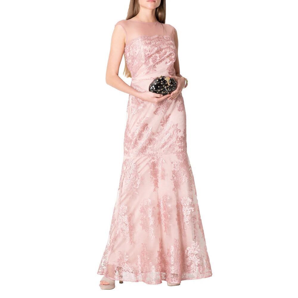 DAVID MEISTER Pink Tulle Gown Mesh Princess Lace Size 4 Formal Dress Maxi